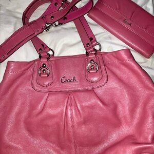Coach Fuchsia Shoulder Bag and Wallet Set